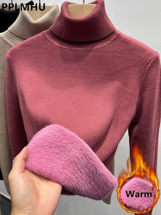 Thick Velvet-Lined Turtleneck Sweater